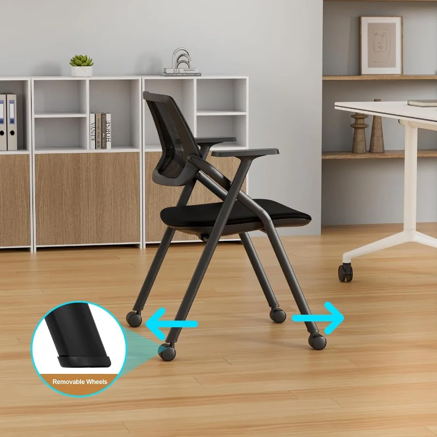 2 szt. Krzesła konferencyjne składane, krzesła biurowe z odłączanymi kółkami, krzesło składane z siatkowym oparciem do szkoleń i spotkań