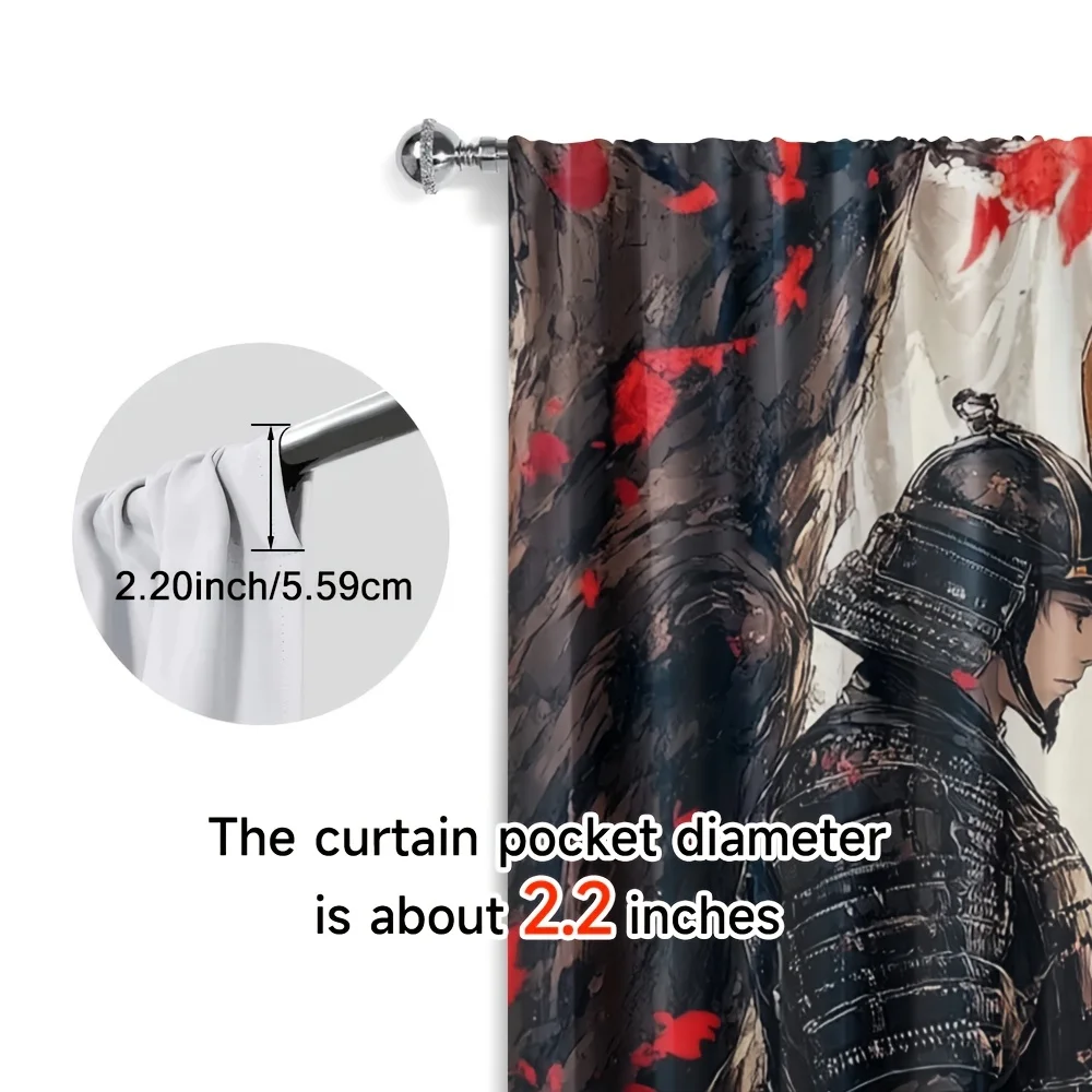 Maple Samurai Geisha Curtain 2 Panels, Armored Warrior Kimono Lady Red Fall Leaf Ink Print, Drapes for Bedroom Japanese Curtain
