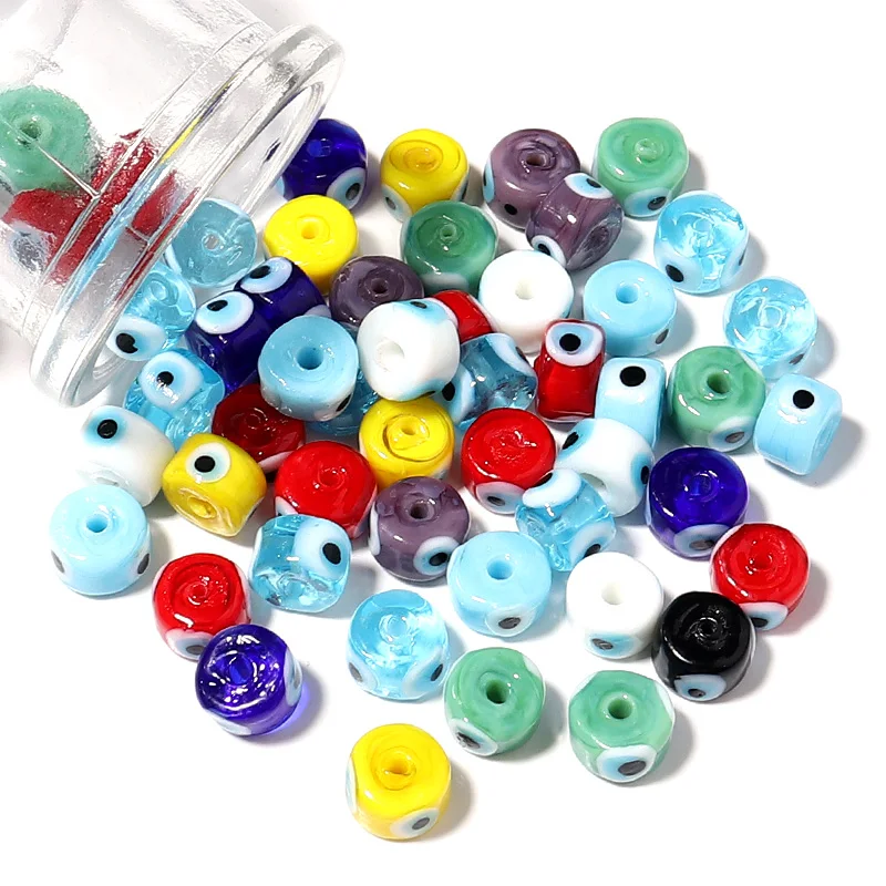 Round Lampwork Evil Eye Beads Liuli Flat Loose Fashion Jewelry For Bead Diy Handmade Bracelets Phone Charm Components