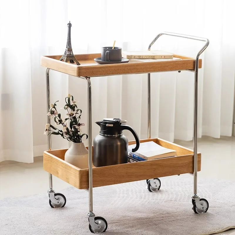 Solid wood trolley edge few movable medieval living room sofa bedroom bedside double storage rack dining car
