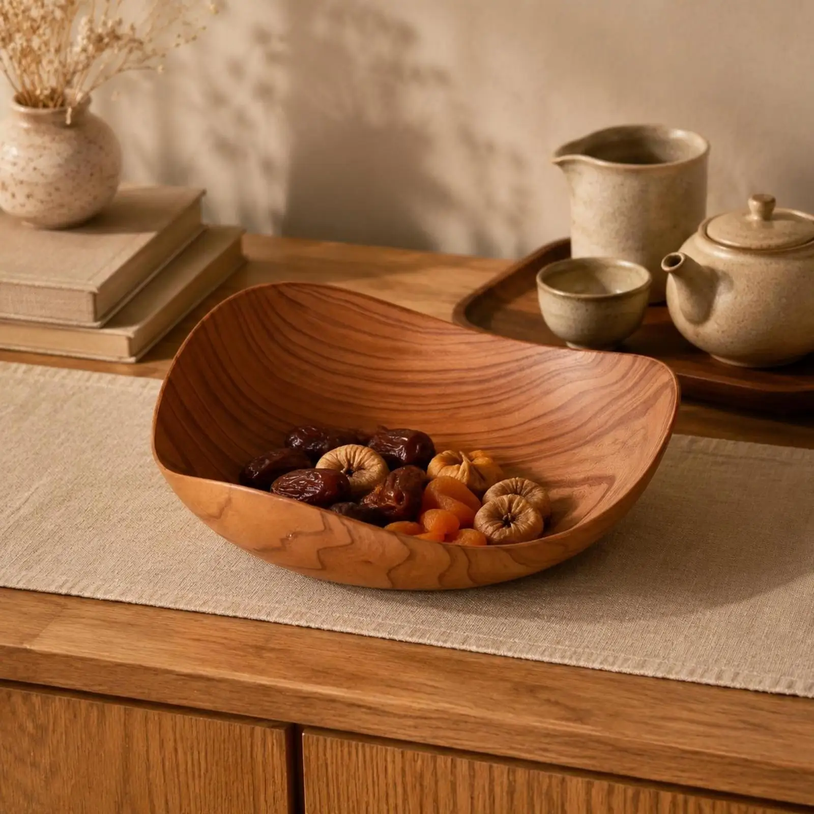 Wood Grain Plastic Fruit Platter Bowl Sturdy Serving Tray for Nuts Candy Dried Fruits Living Room Table Kitchen Use view 3