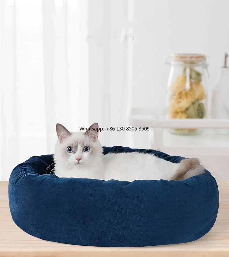 

Manufacturer Wholesale Soft Grey Blue Red Removable Mat Small Dog Cat Bed Round