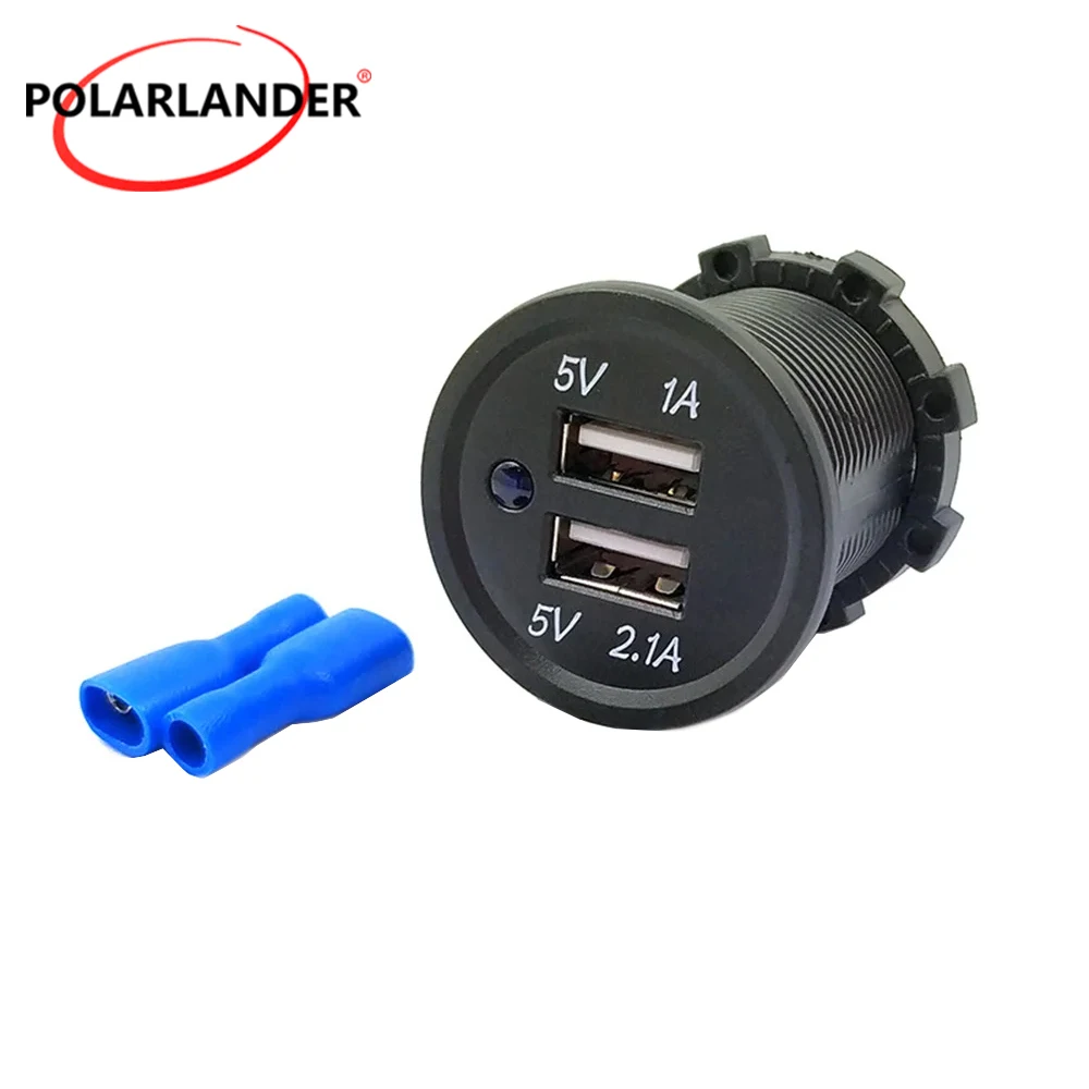 Auto Truck Adapter USB Socket Car Charger Power Mobile Phone LED Panel Charge Dual USB Port 5V 2.1A Socket for Boat Motorcycle