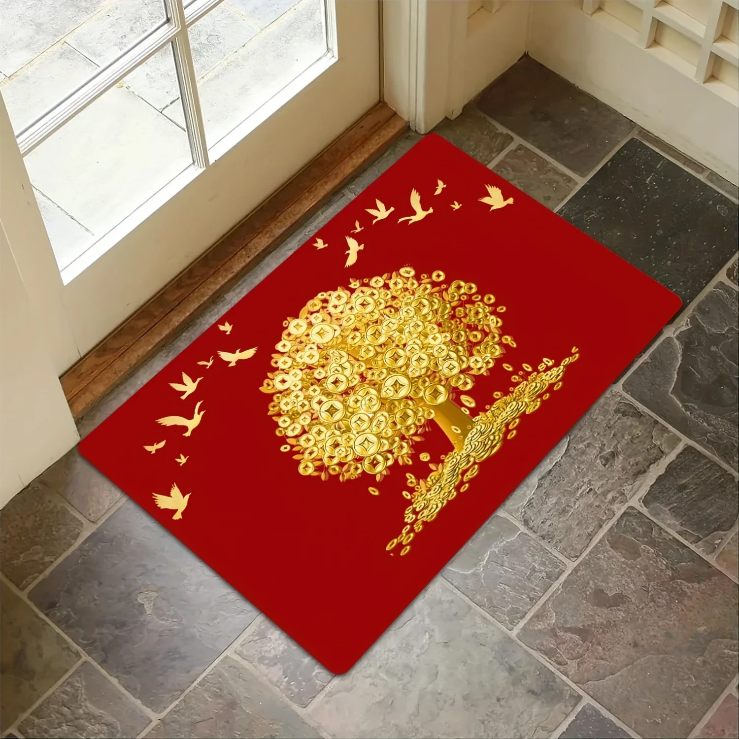 Gold Coin Tree Carpet Lucky Prosperous Design Living Room Bedroom Home Decor Perfect New Year Celebrations