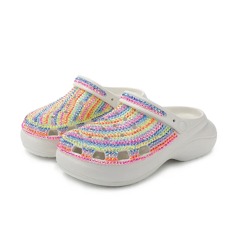 Summer New Garden Shoes Hole Shoes Rainbow Diamond Slippers Two Wear