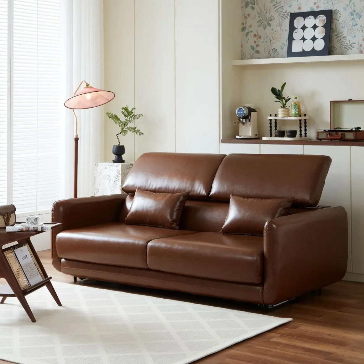 

Средневековый экологический кожаный диван-кровать для гостиной, спальни, встроенный складной прямой диван двойного назначения, гостиничная квартира