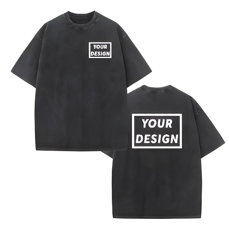 

Vintage Washed T-shirt Custom Logo 100% Cotton High Quality Round Neck T-shirt Printing Design Casual Trend Tops Embroidery