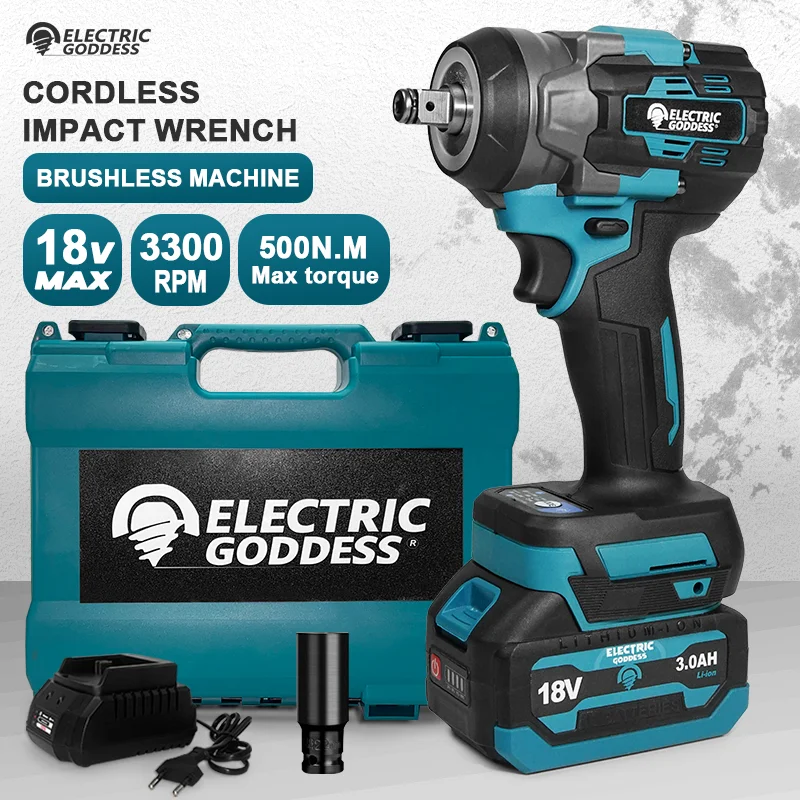 

EGOD 500N.M Cordless Impact Wrench Powerful Electric Wrench Battery Kit Car Repair Tyre Power Tools For Makita 18V Battery