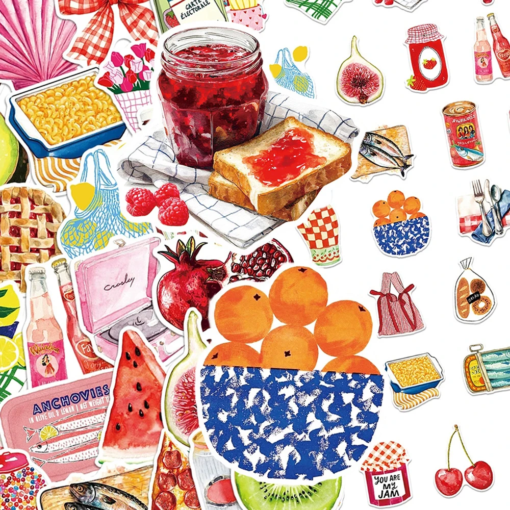 10/30/50pcs Mediterranean Aesthetic Stickers Cartoon Food Fruit Sticker Water Bottle Phone Suitcase Watercolor Graffiti Decals