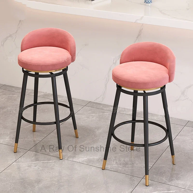 Metal Swivel Bar Chair Pink Counter Barstool Metal Table Kitchen Bar Stool Modern Nordic Cadeira Giratoria Restaurant Furniture