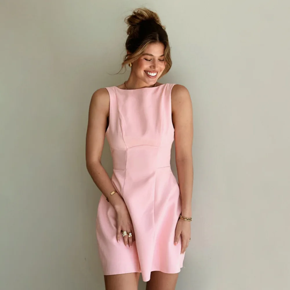 

Sleeveless Dress 2026 Summer New Solid Color Halter A Word Skirt Short Skirt
