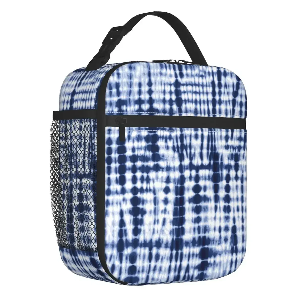 Blue Tie Dye Pattern Insulated Lunch Tote Bag for Women Portable Cooler Thermal Bento Box Work School Travel