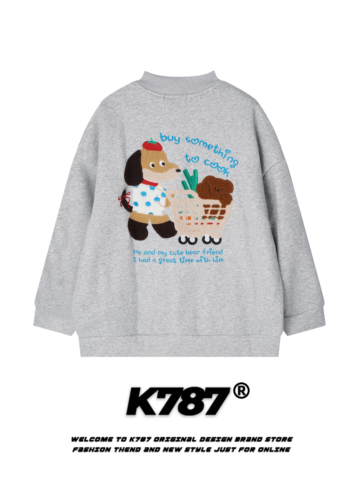 

K787 American Retro Fun Dog Embroidery Open Cardigan Sweatirt Loose College Sle Anti-Aging Casual Outerwear Winter
