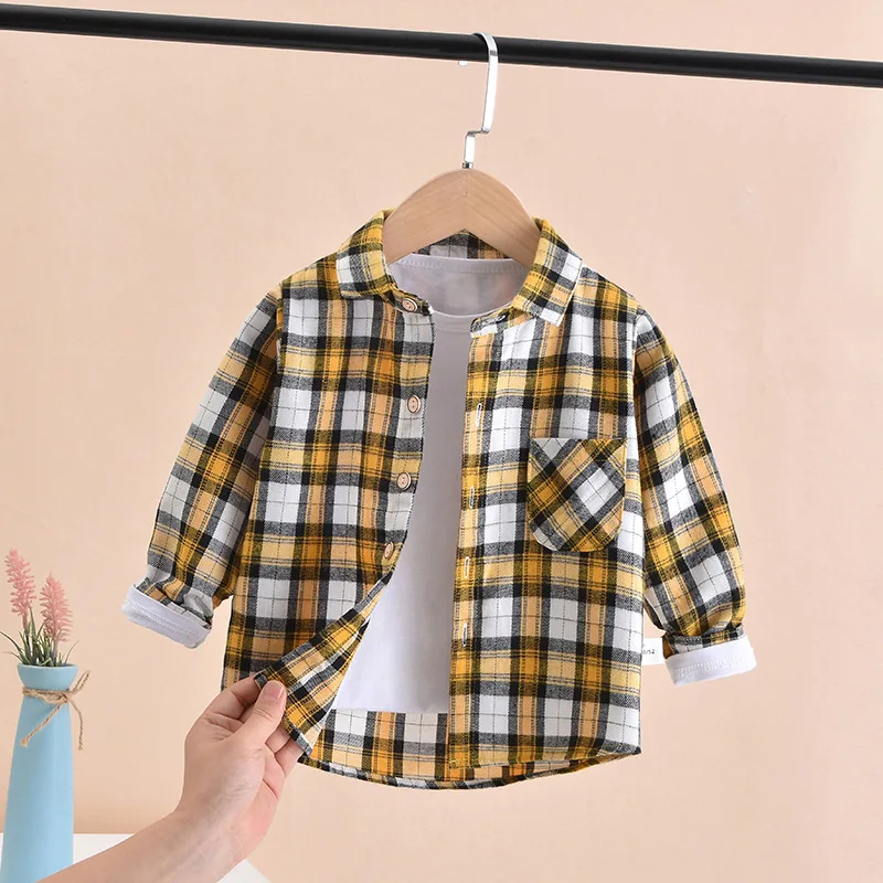 2023 New Toddler Boys Shirts Long Sleeve Plaid Shirt For Kids Spring Autumn Children Clothes Casual Cotton Shirts Tops 24M-8Y