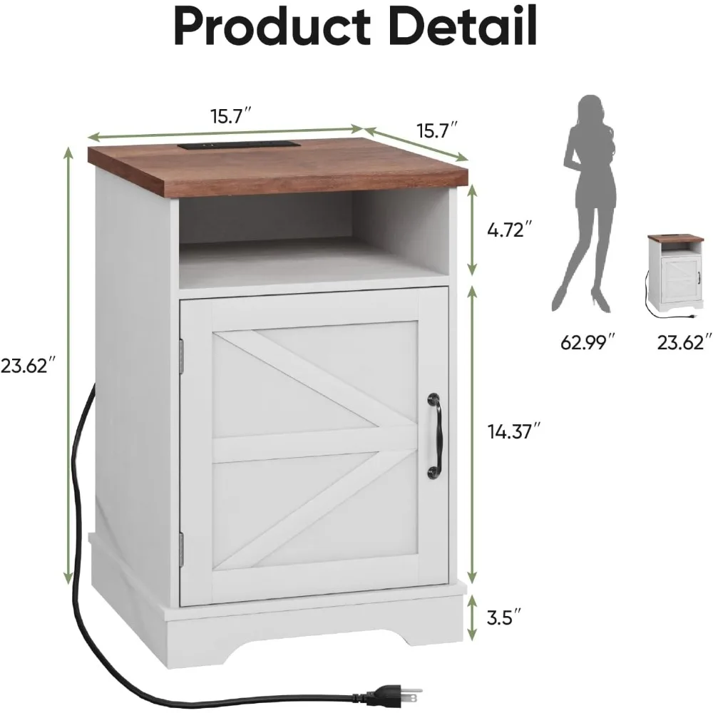 منضدة ريفي للمزرعة مع قاعدة شحن وتخزين، وطاولة بجانب السرير من خشب الجوز
