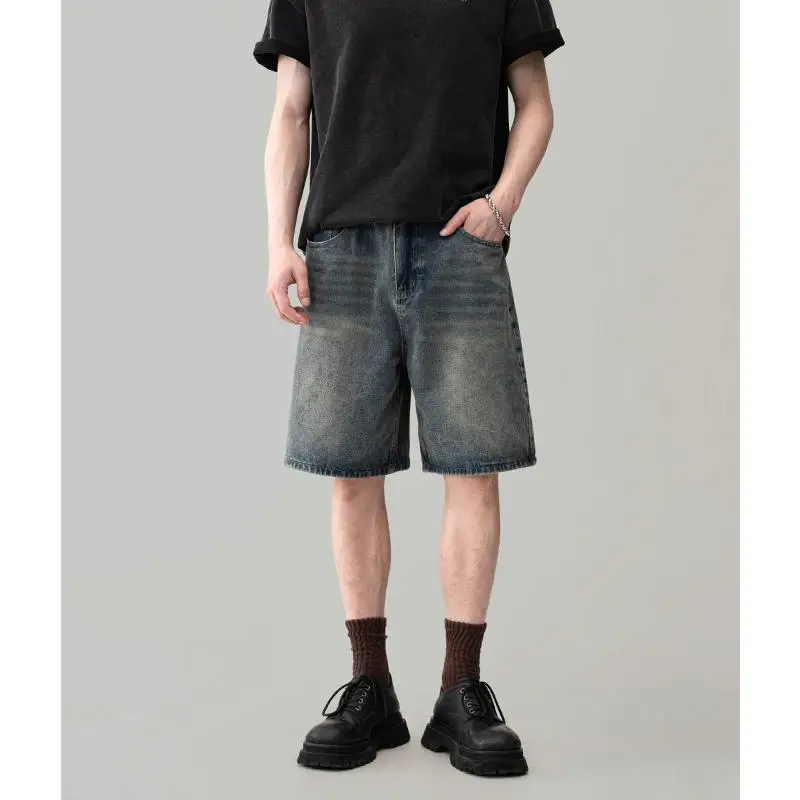 디자이너 의류 바지 남성 트렌드 레트로 데님 반바지 남성 여름 2025 신상 루즈핏 캐주얼 5부 워싱 팬츠 보이프렌드 진