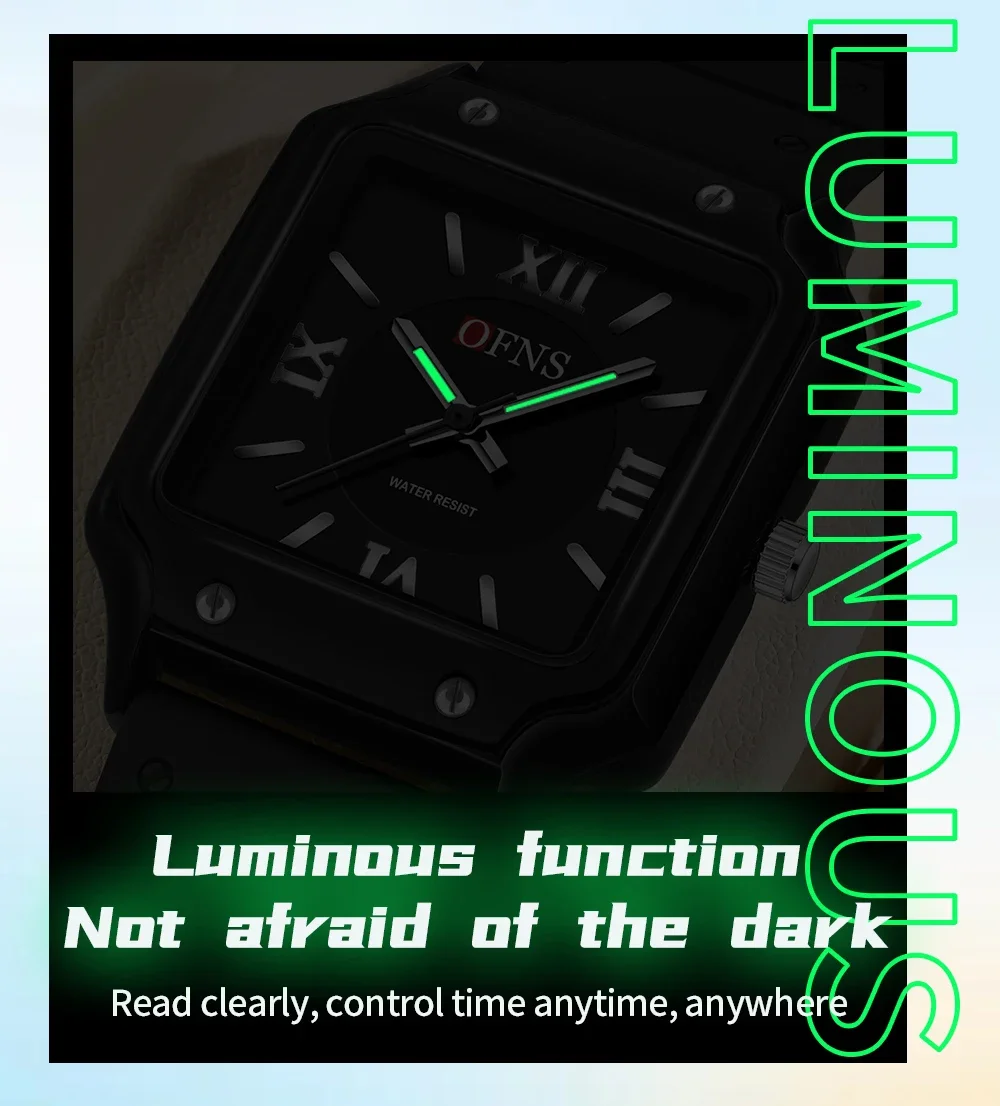 OFNS 패션 크리에이티브 스퀘어 다이얼 여성용 시계, 심플 로마 체중계 방수 캐주얼 쿼츠 시계, 7501