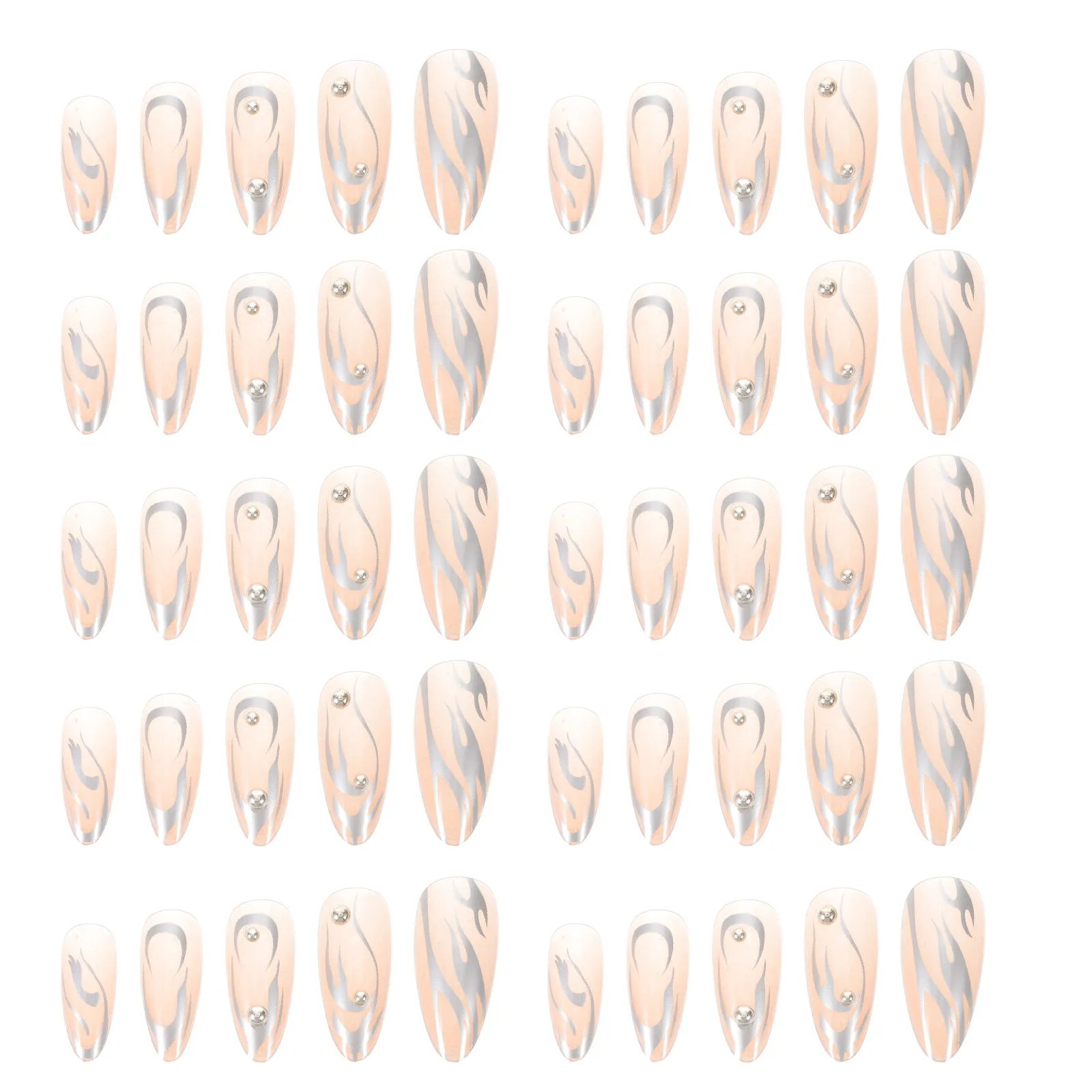 

24Pcs Reusable Silver Fire False Nails with Rivet Embellishment Full Cover Press on Coffin Nails Comfort Fit for Women Punk Rock