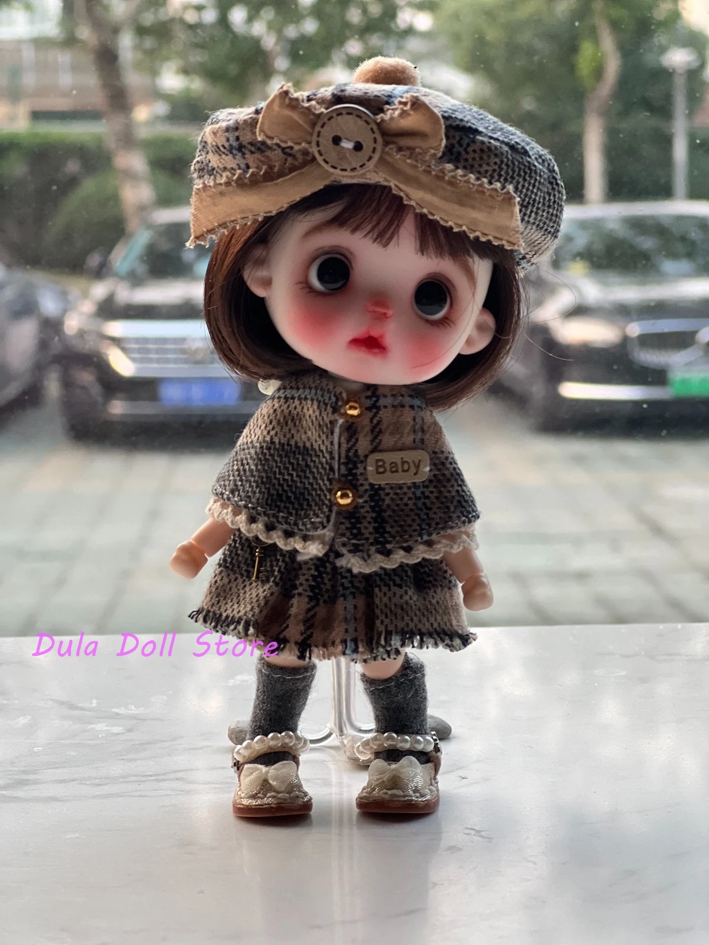 Dula 人形服ドレスミックスアンドマッチカラー起毛ドレスケープベレー帽セット Ob11 gsc 人形アクセサリー用