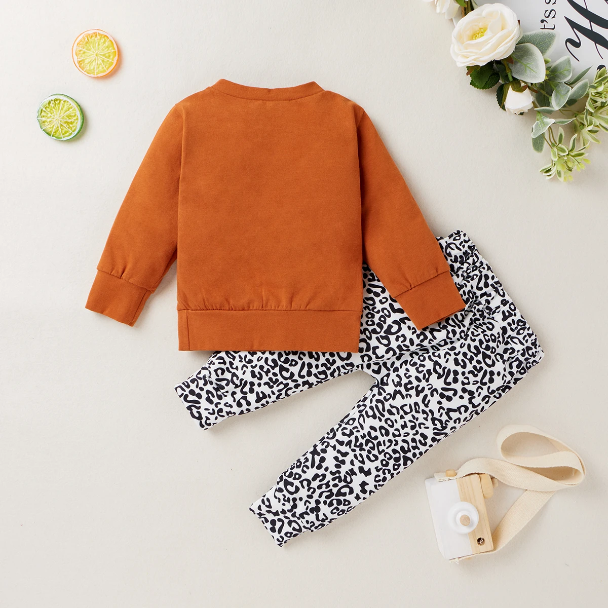 Baby Girl Fall Shirt Pants Suit Rainbow Printed Round Neck Long Sleeve Top Girl Loose Jogger Leopard Trousers