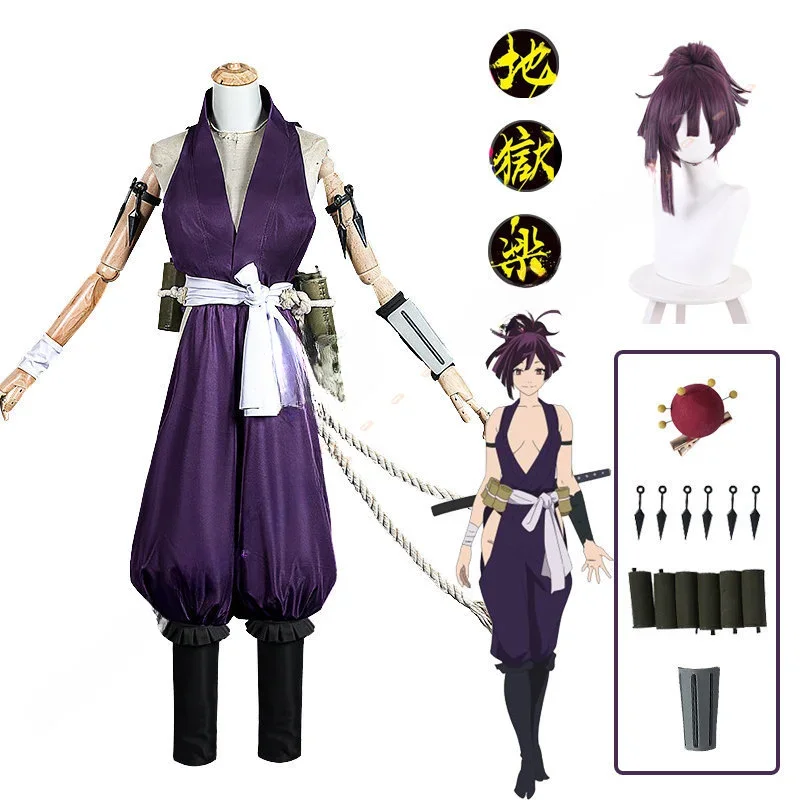 Jigokuraku Yuzuriha Anime Cosplay Costume Kunoichi Fox Outfit Purple Uniform Wig Hell's Paradise Halloween Women Hot Sale