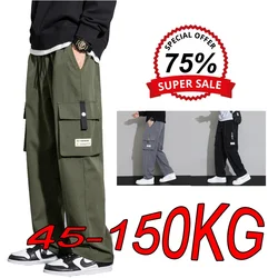 Black Cargo Pants Men's Large Size Autumn Winter Models Loose Straight Multi-pocket Casual Plus Size M-8XL Drawstring Sweatpants