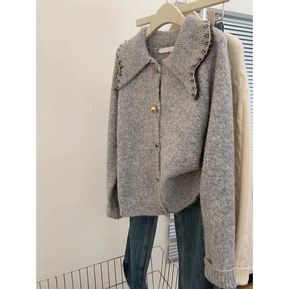 

Ladies' Slim Fit Korean Sle Knitted Sweater Loose Doll Collar Casual Autumn Winter Faion Outerwear Comfortable Long Sve