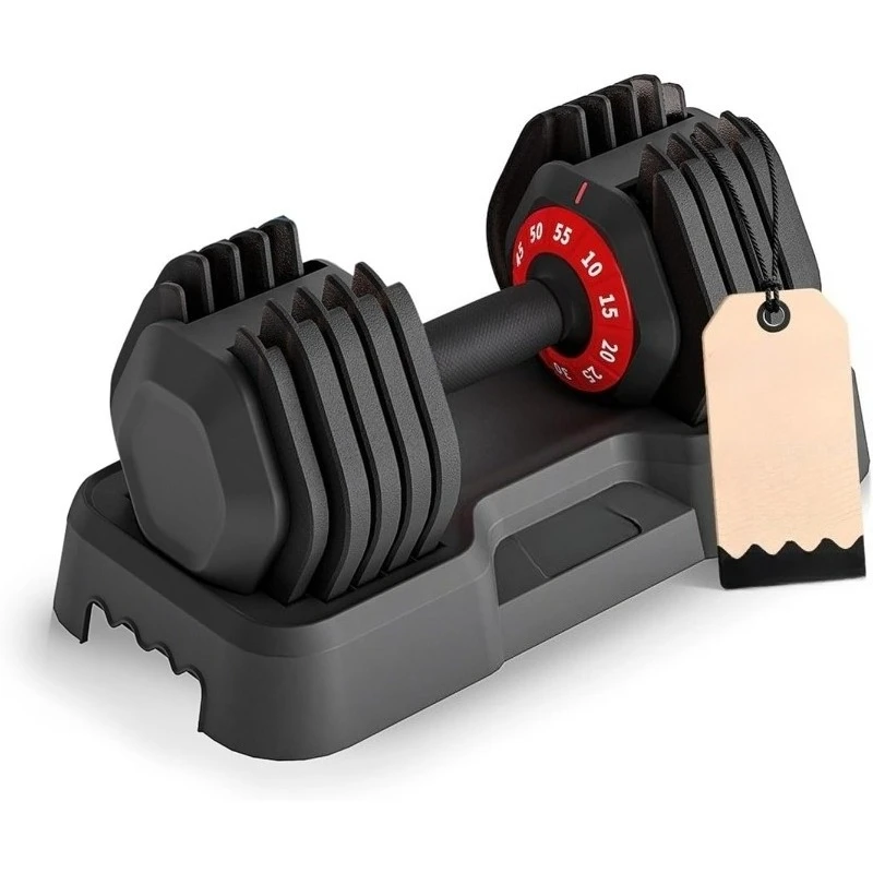 Juego de mancuernas ajustables de 55 libras de peso, mancuernas de peso 10 en 1 con mango de metal antideslizante y soportes para bíceps para compre