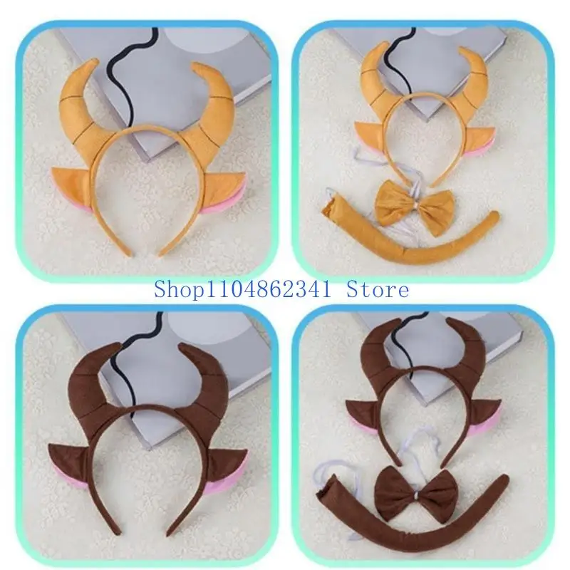 人間工学に基づいた牛の角のヘッドバンド、かわいい耳付きヘアバンド、ヘアピース、アニメファンや楽しいアクセサリーを愛する人に最適です。