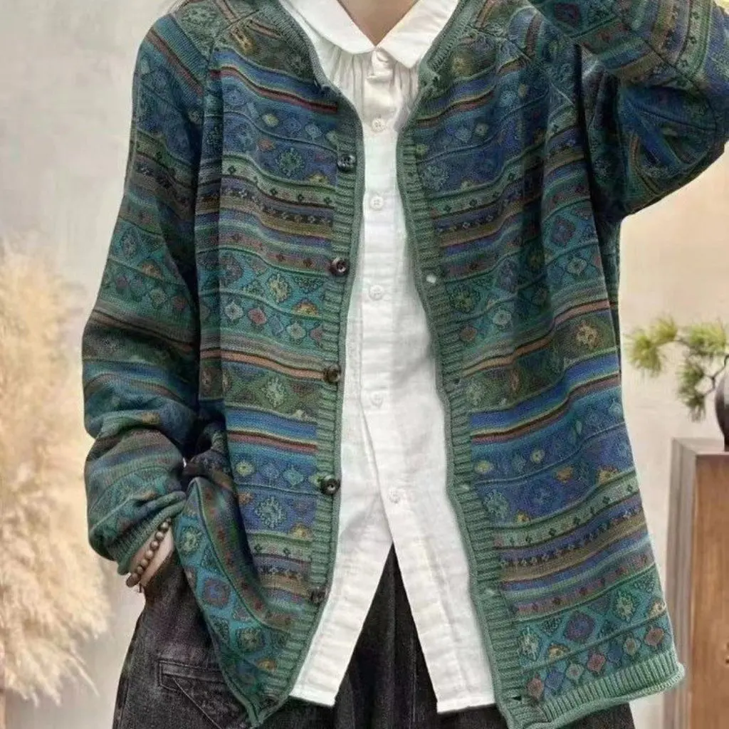 

Fashionable Vintage Knitted Open Cardigan Loose Casual All-Match Autumn New Arrival Piece Shipping Floral Embroidery