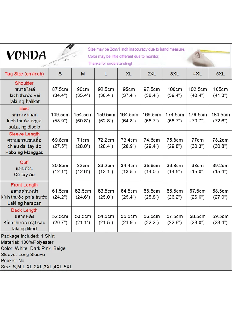 VONDA Women V-Neck Blouse Elegant Office OL Tunic 2025 European Fashion Shirts Lantern Sleeve Solid Color Tops Oversized