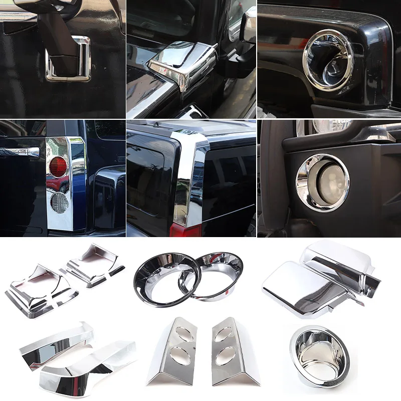 

ABS Gloss silver Car Hood Air Vent Outlet Wing Trim Front Fog Light Decorative Frame Tail Light Cover For Hummer H3 2005-2009