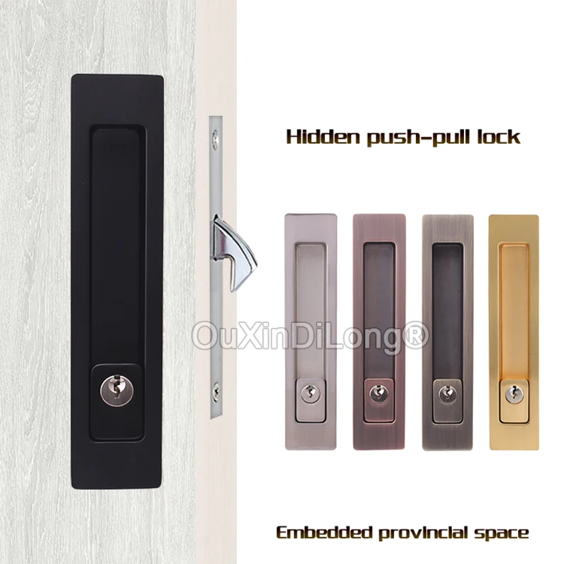 

1PCS Recessed Hidden Sliding Door Lock Mortise Wood Door Hook Locks w Keys/Keyless Black/Brushed/Bronze/Red Bronze/Gold Q1055