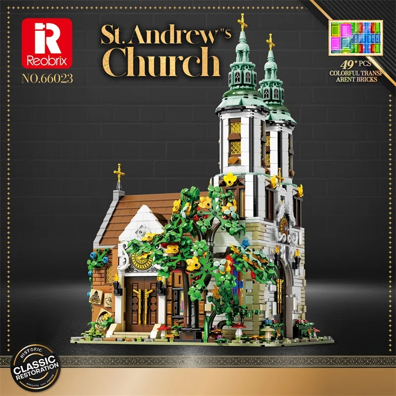 

With Light Desktop 3087PCS St. Andrew's Church Building Block Medieval European Church Model Bricks Set Decoration Kids Toy Gift