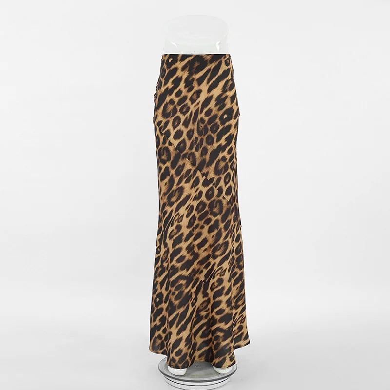 Falda de cintura alta con estampado de leopardo para mujer, faldas ajustadas hasta el suelo, ropa de calle Sexy, primavera y verano, 2024