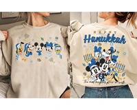 Mickey y sus amigos feliz Hanukkah Disneyland familia Navidad Unisex suéter de cuello redondo jersey de algodón puro de moda