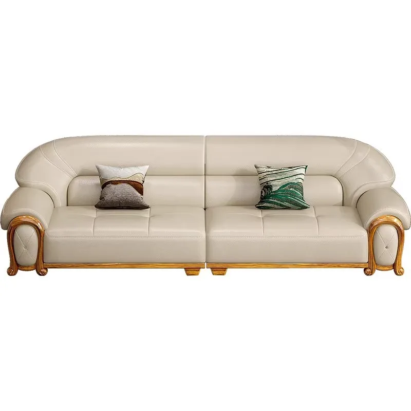 

Leather sofa new Chinese solid wood modern living room size luxury European first layer cowhide combination