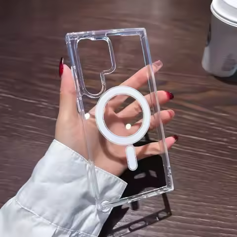 Clear Crystal For Magsafe Wireless Charging Magnectic Phone Case For Samsung Galaxy S25 S24 S23 Ultra S22 Plus S21 FE Soft Cover