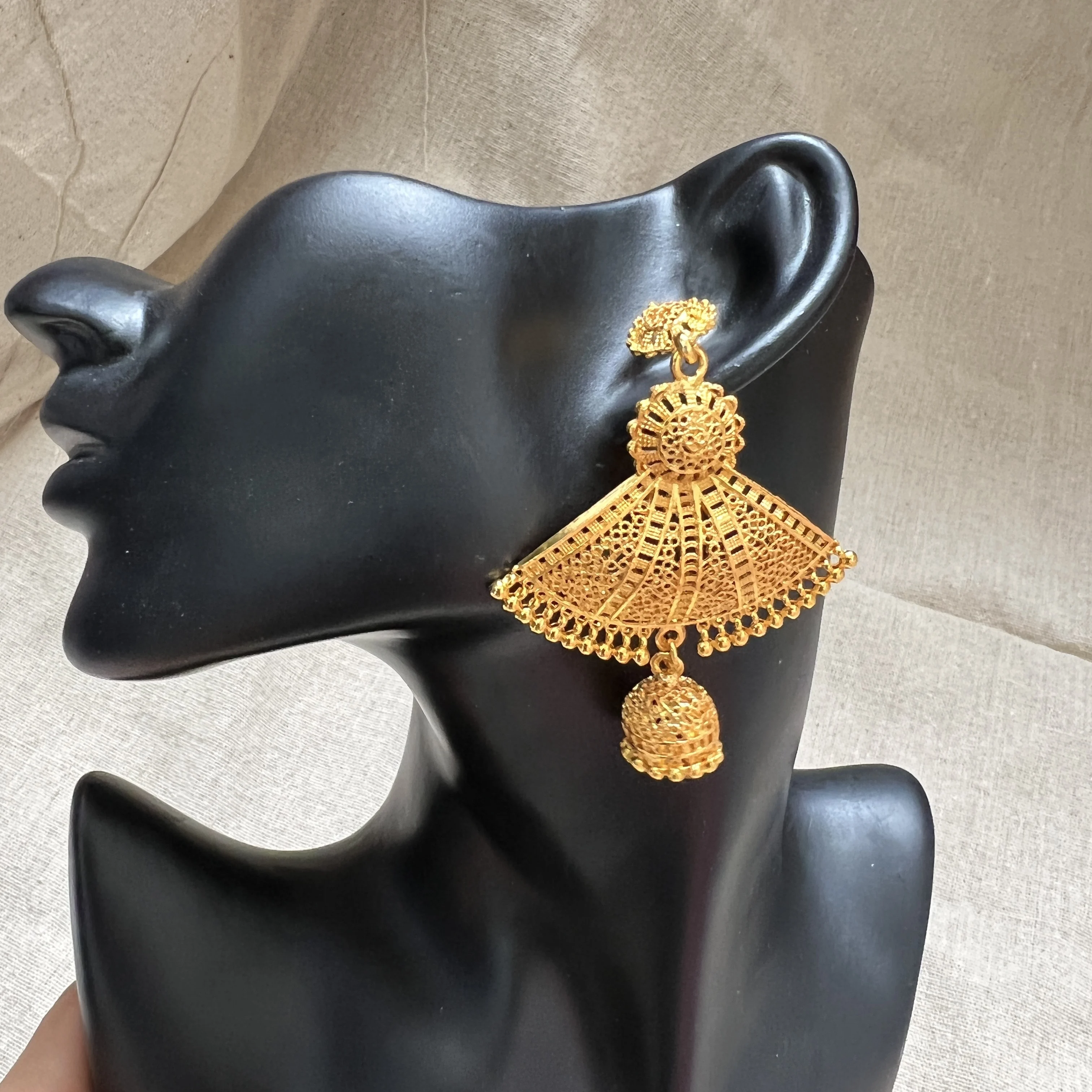 

24K Gold Color Electroplated Copper African Bridal Earrings for Wife, Party Jewelry Gift