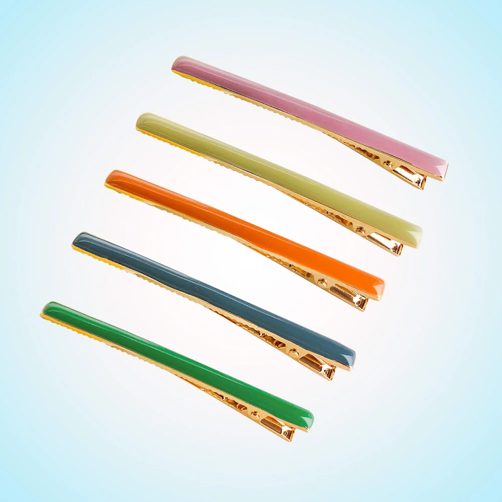 5pcs Simple Colored Hair Clip Alloy Hairpins Barrettes Hair Jewelry for Women Girls (Pink + orange + green + yellow + blue)