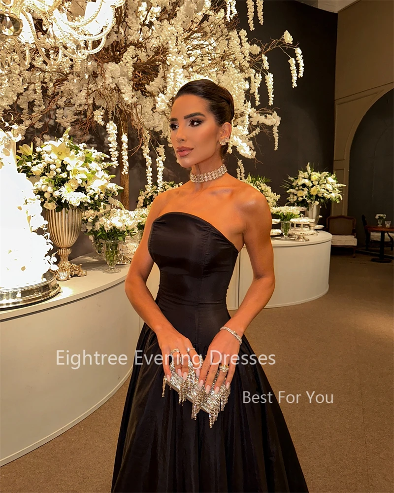 Eightree Simple Black Evening Gowns Long A Line Prom Dress Strapless Taffeta Classy Formal Gown Women فساتين حفلات Customized