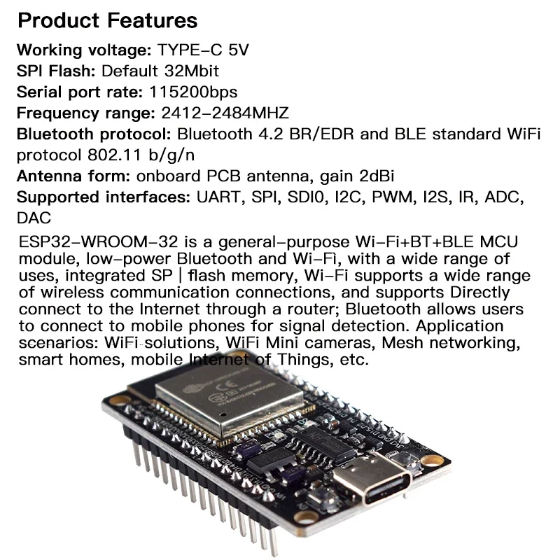 لوحة تطوير ESP32 CH340C WiFi + بلوتوث طاقة منخفضة للغاية ثنائي النواة ESP32-DevKitC-32 ESP-WROOM-32 لوح تمديد