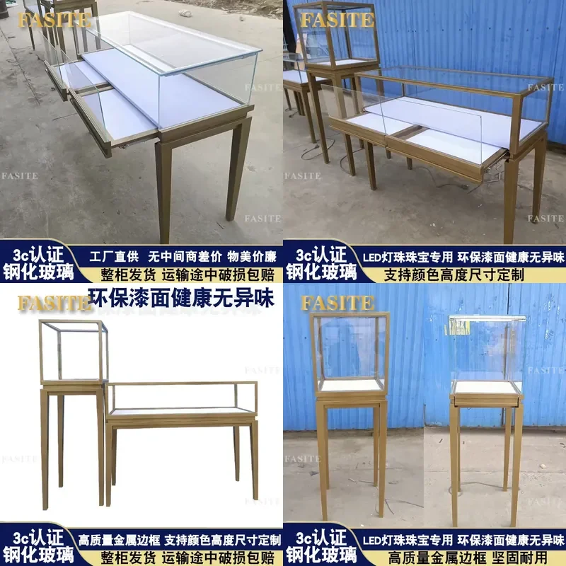 For Commercial Use Gold Jewelry Display Cabinet High End Glass Showcase for Jade Watch Shopping Mall Store Fixture