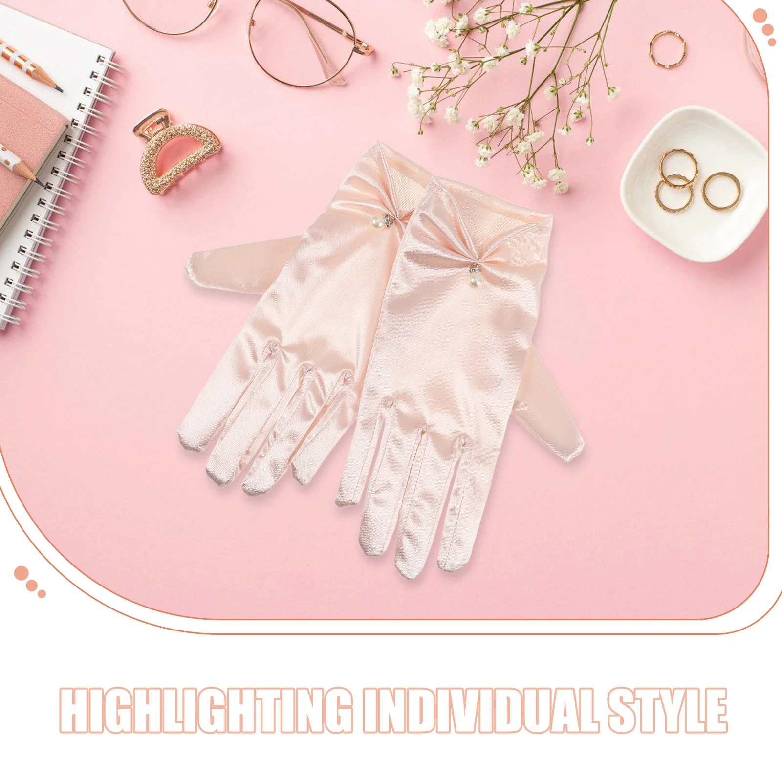 1 زوج قفازات العروس قصيرة الساتان اللؤلؤ مزين أنيقة حفل زفاف مأدبة رسمية فستان الإكسسوارات النساء قفازات الساتان قصيرة #5