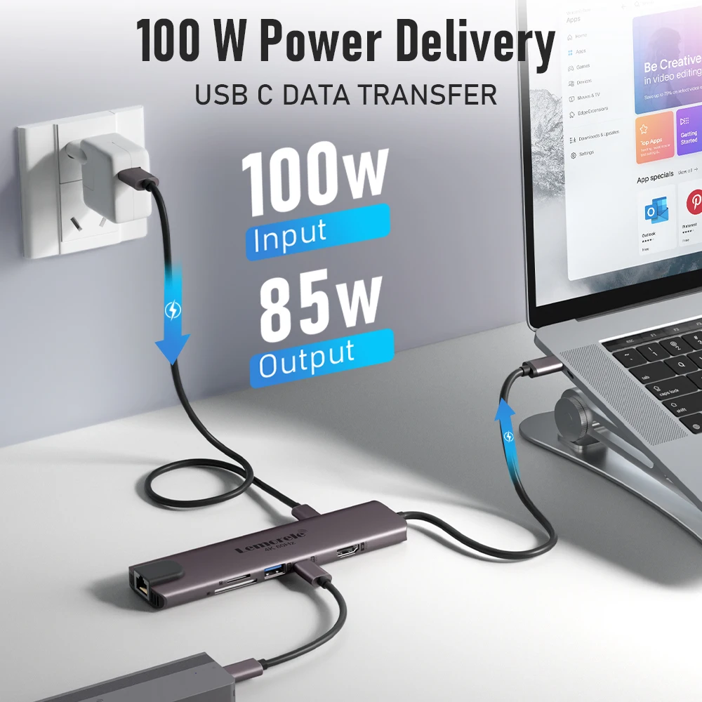 레모렐 10 in 1 USB C 허브 도킹 스테이션 타입 C 어댑터 4K@60Hz HDMI 100W PD RJ45 1000Mbps 이더넷 SD/TF 슬롯 (맥 노트북용)