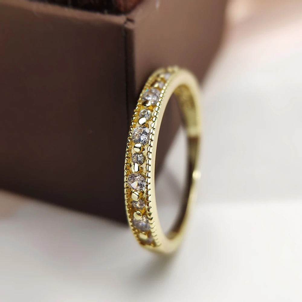 ZHOUYANG Wedding Rings For Women Simple Hollow Out Cubic Zirconia Light Yellow Gold Color Gifts Fashion Jewelry KCR110