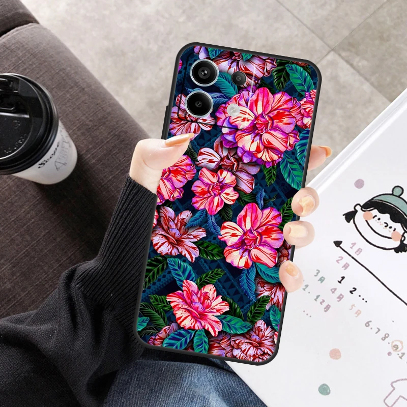 غطاء نمط الكركديه الاستوائي لشاومي ريدمي نوت 14 13 9 10 11 12 برو 10S 11S 12S حافظة لهاتف ريدمي 14C 10C 12C 13C