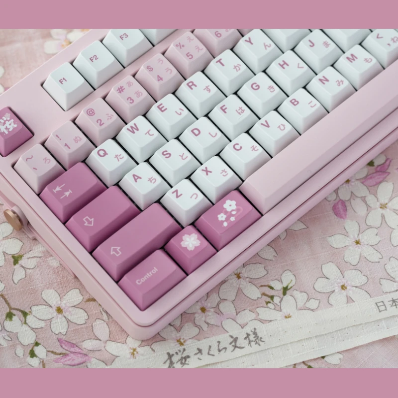 Imagem -04 - Mizutsune-keycaps Teclado Mecânico Tema Rosa Material Pbt Raiz Japonês Keycaps Adaptado ao Teclado Mecânico Presente