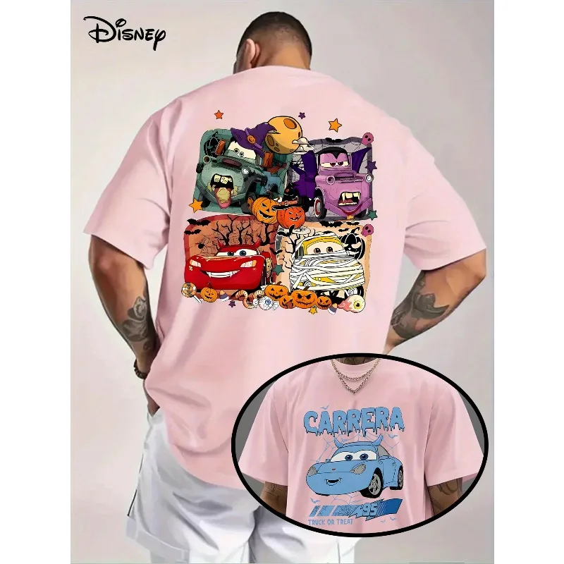 تي شيرت مطبوع عليه Disney Cars Lightning McQueen للرجال والنساء، زي مناسبات الهالوين اليومي، أكمام قصيرة فضفاضة سريعة الجفاف