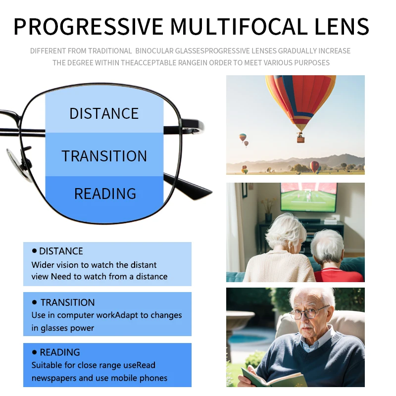 Progressive Multifocal Reading Glasses Men Blue Light Blocking Intelligent Progressive Multifocal Lens Ultralight Titanium Frame